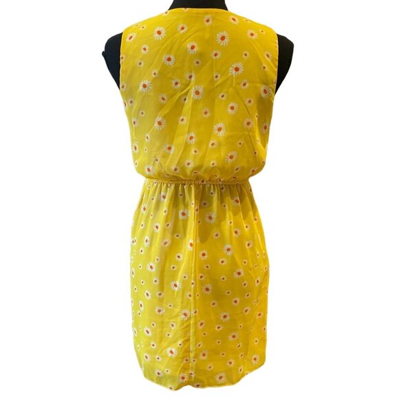 V-neck daisy print layered ruffle dress Small sleeveless garden yellow - Picture 4 of 6